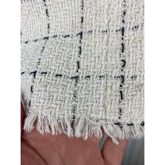 Zara Women's S Cream Black Woven Raw Hem Button Up Shacket - Picture 3 of 6